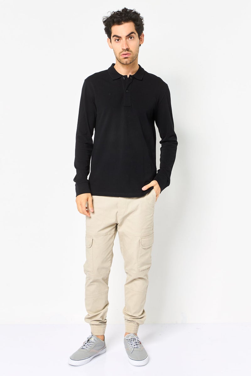 Celio Men Regular Fit Solid Long Sleeves Polo Shirt, Black - Image 2